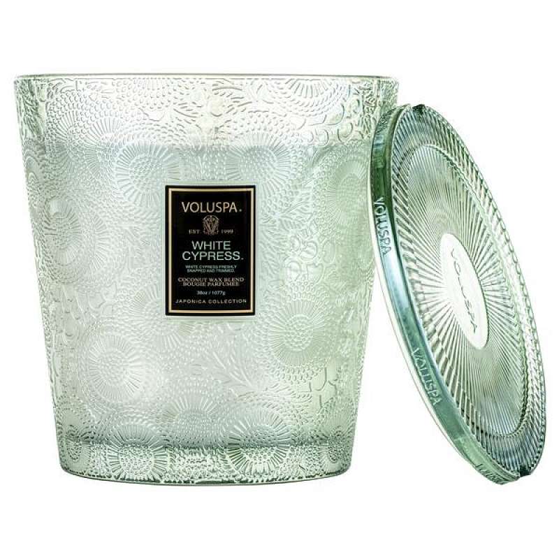 3 Wick Hearth Glass - White Cypress